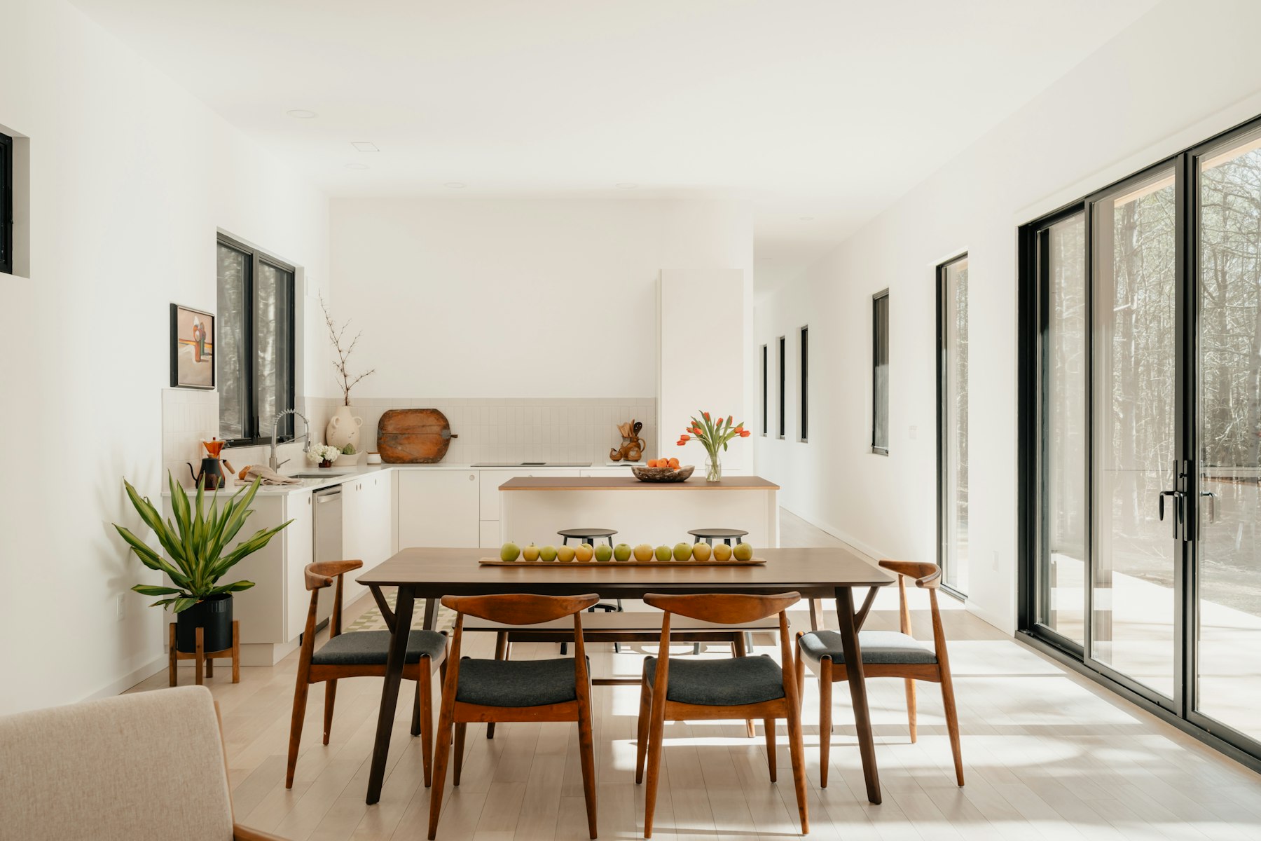 Clean modern kitchen and dining space